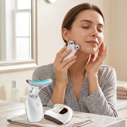 Lift, Sculpt & Glow Toolkit -Set of 3- LED Therapy, Electric Gua Sha & Microcurrent Toning Device for Radiant Skin